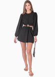Vestido corto con aro y mangas abullonadas color negro para mujer - Flashy