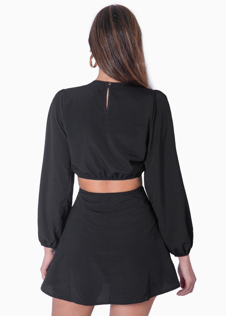 Vestido corto con aro y mangas abullonadas color negro para mujer - Flashy