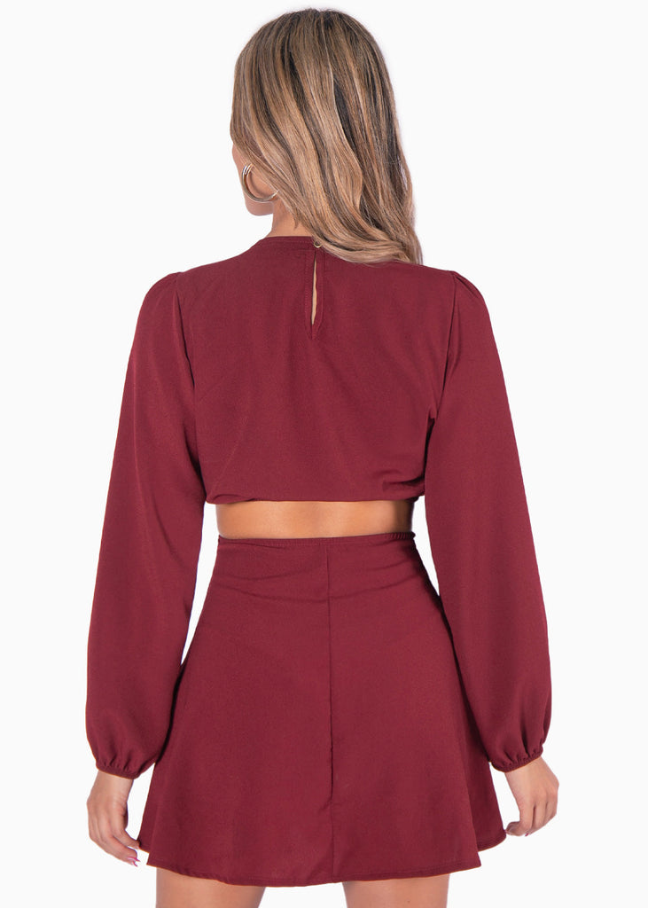 Vestido corto con aro y mangas abullonadas color vino para mujer - Flashy