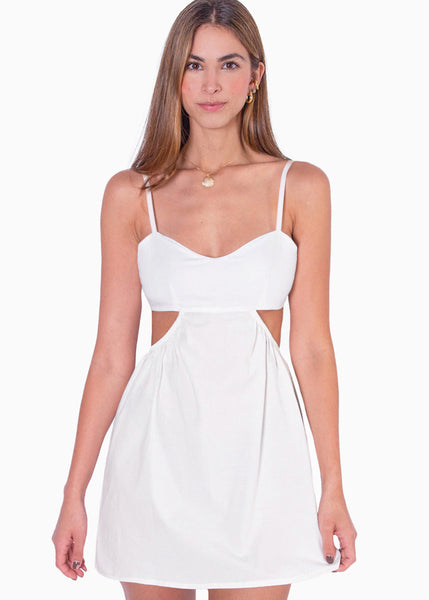 Vestido corto con escote de corazón y cut out en costados color marfil para mujer - Flashy
