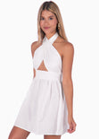Vestido corto con escote halter cruzado color blanco para mujer - Flashy