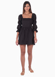 Vestido corto con mangas abullonadas y escote cuadrado color negro para mujer - Flashy
