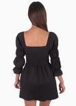 Vestido corto con mangas abullonadas y escote cuadrado color negro para mujer - Flashy