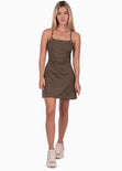 Vestido corto de tiras con escote cuadrado color verde para mujer - Flashy