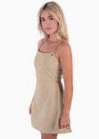 Vestido corto de tiras con escote cuadrado color beige para mujer - Flashy