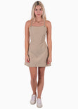 Vestido corto de tiras con escote cuadrado color beige para mujer - Flashy