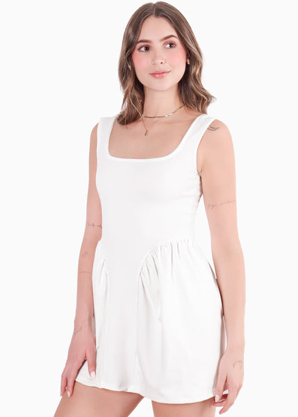 Vestido corto de tiras en contraste con recogidos en falda para mujer - Flashy
