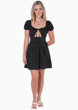 Vestido corto manga corta con escote en v y abertura color negro para mujer - Flashy