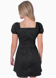 Vestido corto manga corta con escote en v y abertura color negro para mujer - Flashy
