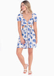 Vestido corto manga corta con estampado de flores, aro en escote y aberturas cut out color marfil para mujer - Flashy