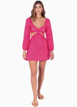 Vestido corto manga larga con cut outs en costados color fucsia, rosado para mujer - Flashy