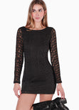 Vestido corto manga larga y de encaje color negro para mujer - Flashy
