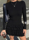 Vestido corto manga larga y falda con boleros - OTOÑO.NEGRO