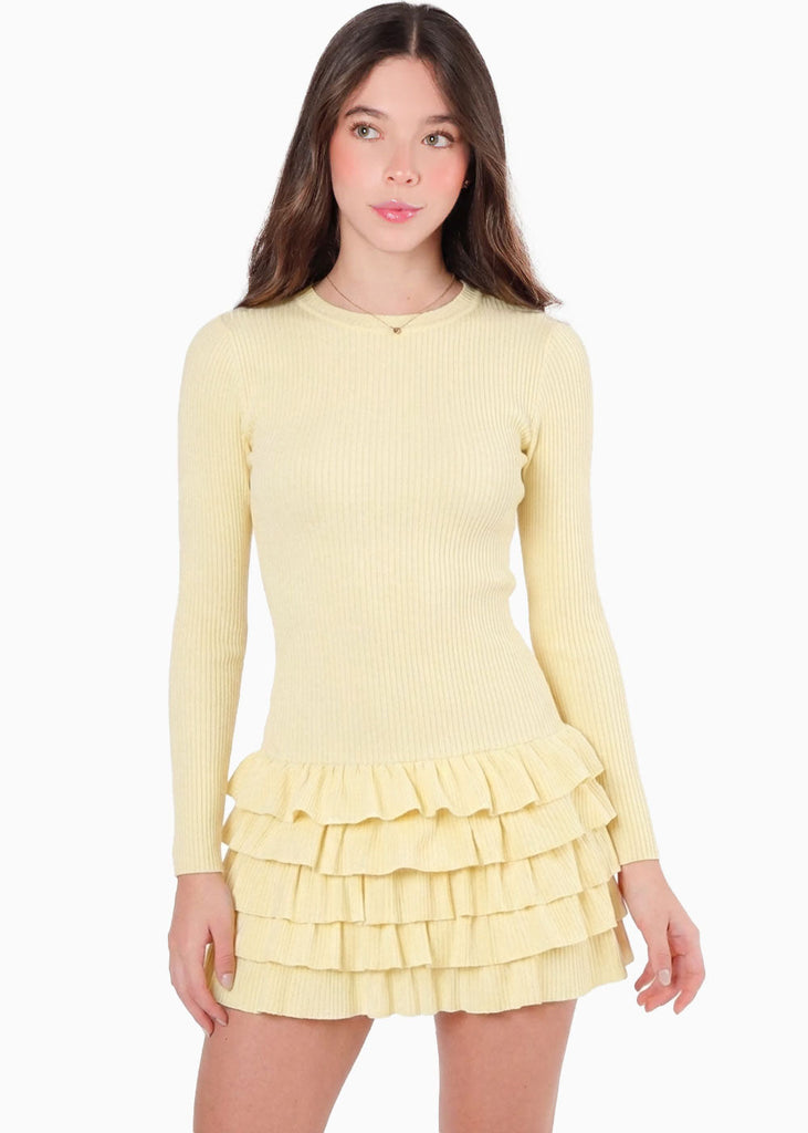 Vestido corto manga larga y falda con boleros - OTOÑO.AMARILLO
