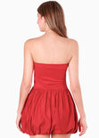 Vestido corto strapless con falda globo color rojo para mujer - Flashy