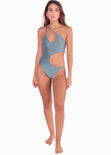 Vestido de baño entero con aberturas color azul para mujer - Flashy