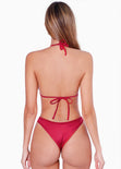 Vestido de baño entero con escote de triángulo y aberturas color rojo para mujer - Flashy