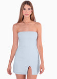Vestido de lino corto y strapless color azul para mujer - Flashy