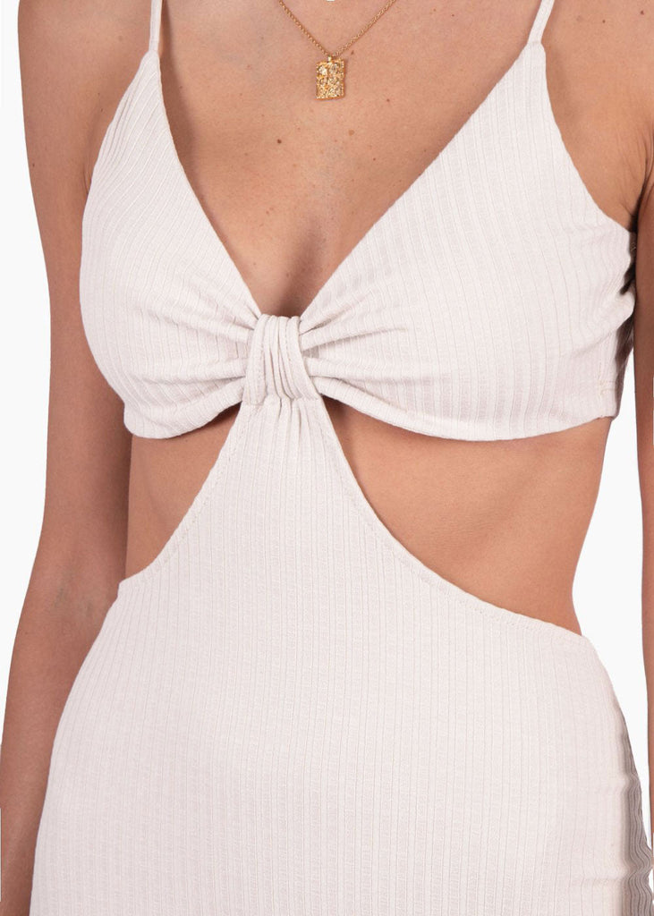 Vestido largo con anudado en escote y aberturas color blanco para mujer - Flashy