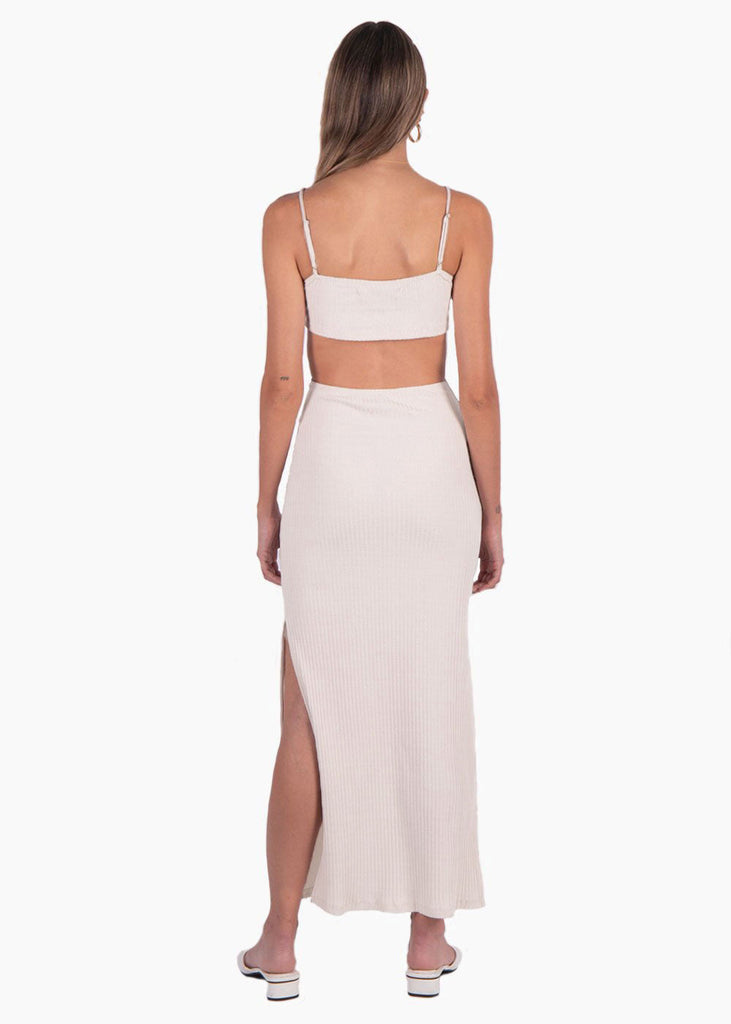 Vestido largo con anudado en escote y aberturas color blanco para mujer - Flashy