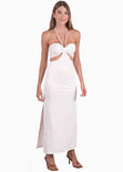 Vestido largo strapless con aberturas en costados color blanco para mujer - Flashy