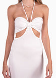 Vestido largo strapless con aberturas en costados color blanco para mujer - Flashy