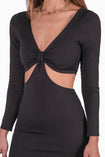 Vestido largo con anudado en escote y aberturas color negro para mujer - Flashy